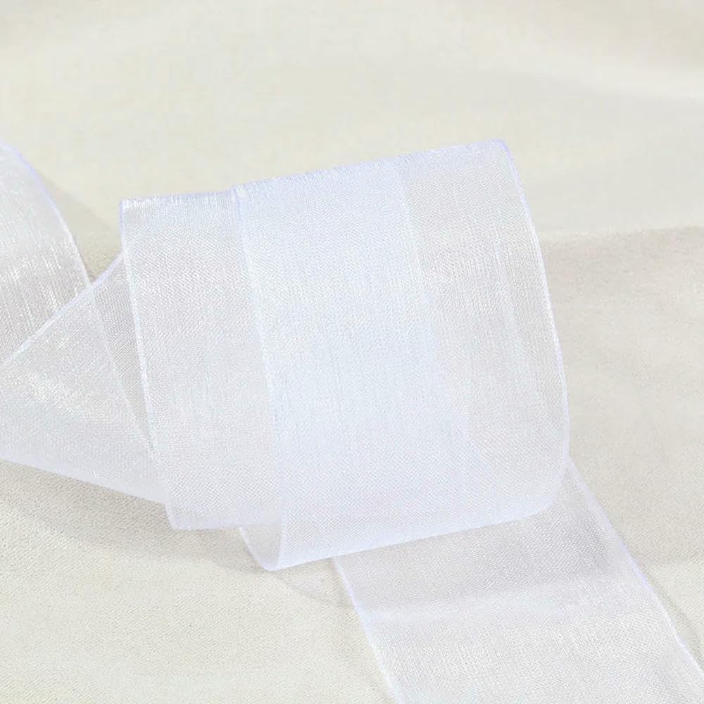 Jhdwu 50 Yards Sheer Chiffon Ribbon Organza Satin Ribbons for Present Wrapping Wedding Decoration Bouquets Party Wreath DIY Fabric Crafts