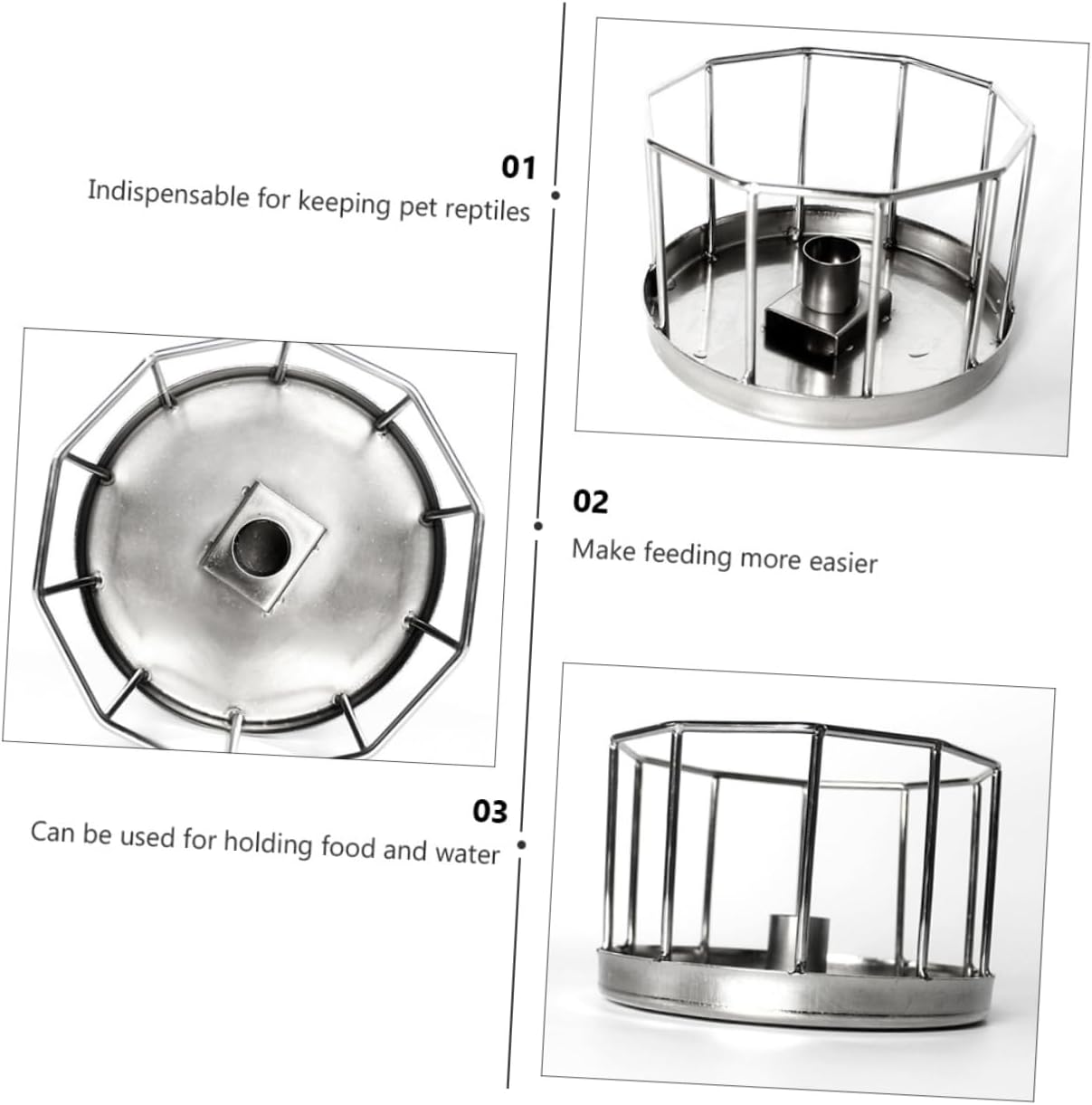 BESPORTBLE Reptile Water Feeder Dish Automatic Drinking Bowl for Bearded Dragons Lizards and Turtles Stainless Steel Resistant Easy to Clean Small