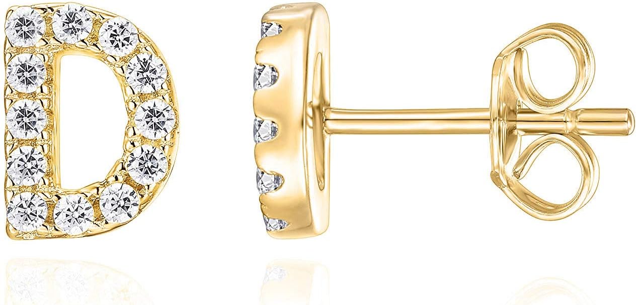 PAVOI Orecchini A Bottone In Argento 925 Con Iniziale Lettera, Diamantini Simulati CZ, Eleganti E Minimal, Proprietà Americana