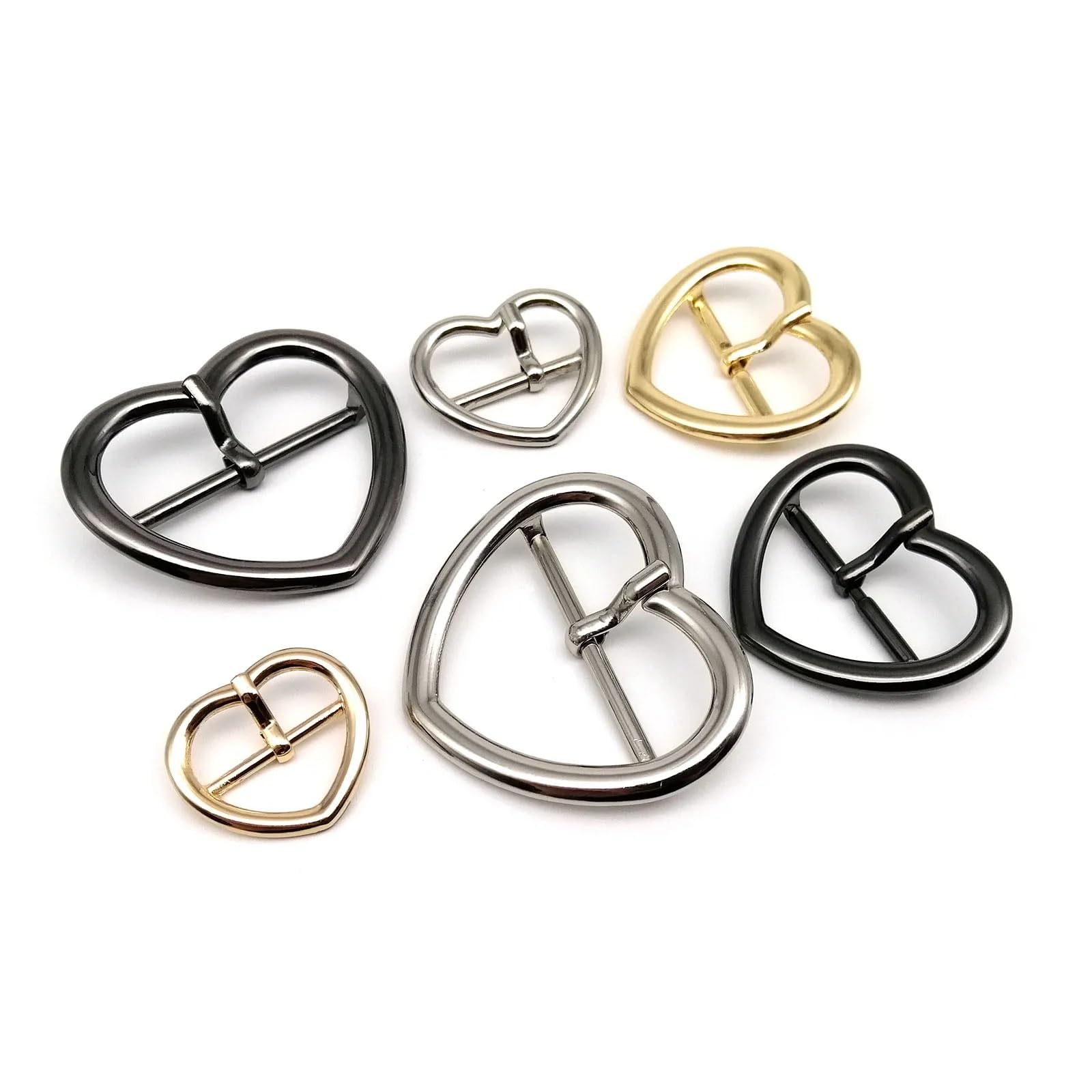 Fibbie per cintura, 20 pezzi, in metallo, larghe 20/24/31/39 mm, a forma di cuore, con perno a rullo, anello a scatto per borsa in pelle, tracolla, cintura artigianale