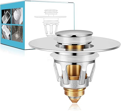 Tapón universal para fregadero de baño en latón, tapón de drenaje desplegable de 1.04 a 1.97 pulgadas, colador de drenaje de fregadero con filtro
