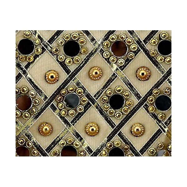 Lookingfab Handicrafts Handmade Decorative Women's Golden White Designer Rajasthani Style Silk Velvet with Gota Patti handbag - Image 7