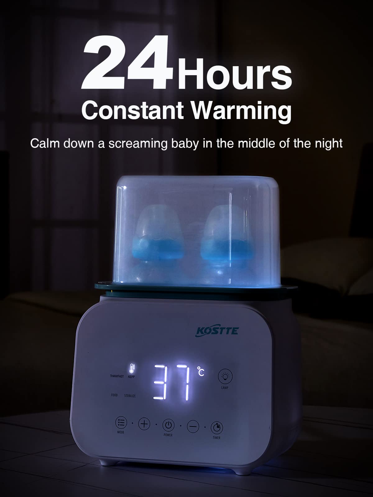 KOSTTE Scaldabiberon Riscaldamento rapido 10-in-1, Scaldabiberon Scaldabaschette per bambini, Scaldabiberon Elettrico Display a LED per Biberon Temperatura Scaldalatte Formula Riscaldamento Pappe Casa