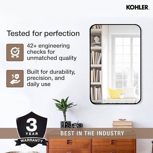 Vista 90 de Kohler Essential - Espejo de tocador ovalado enmarcado de 20 pulgadas de ancho x 40 pulgadas de alto en oro cepillado moderno Moderno dorado