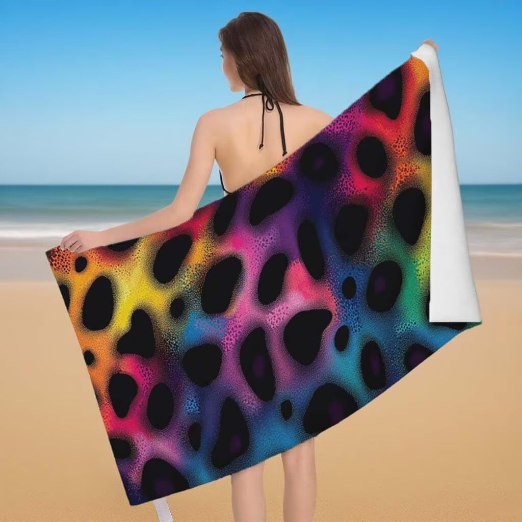 Toalla de Playa Grande 220x100cm/35x70cm, Juego de 2 Toalla Microfibra XXL de Antiarena, Toallas Playa Suave Ligera, Absorbente Secado Rápido, Beach Towel Viaje, Regalo Mujer Hombre (Leopardo) H-57