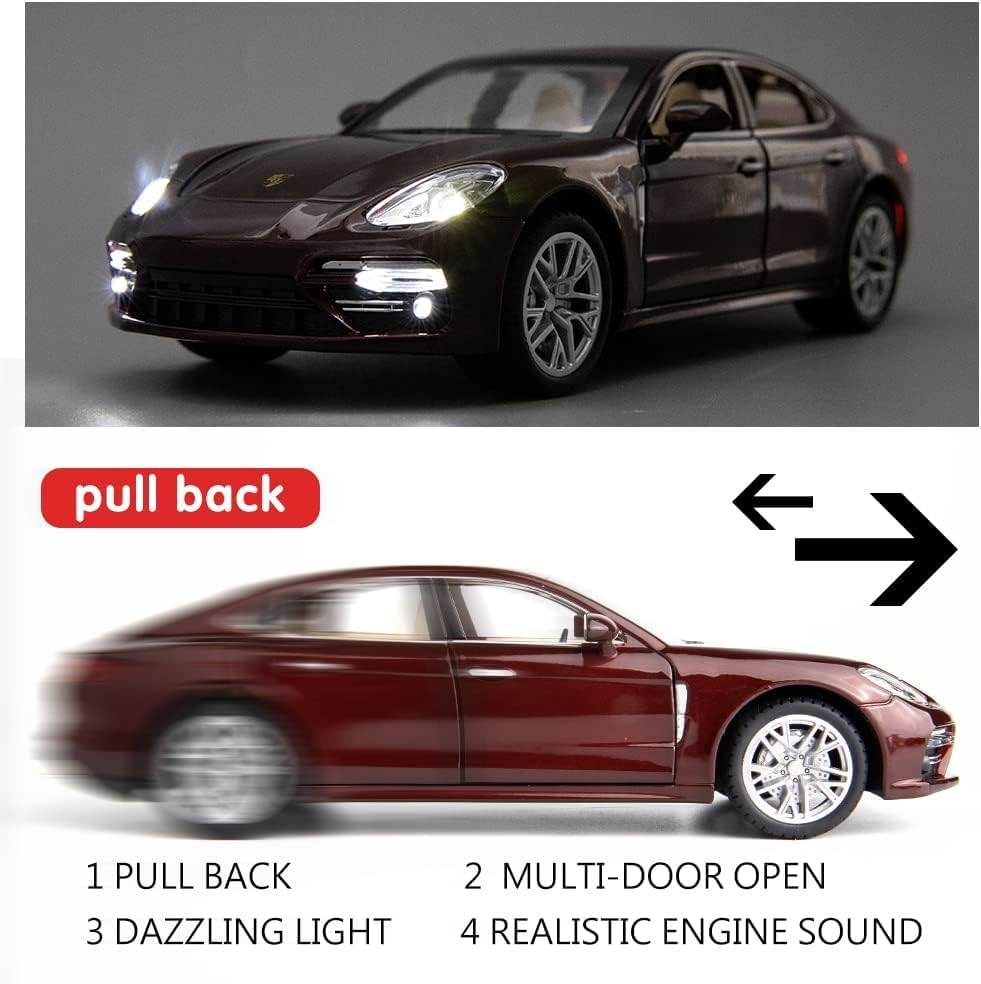 Image of 1:24 Porsche Panamera Diecast Metal Pullback Openable Doors Toy Cars with Flashing Light and Musical Sound for Gifts Toys for Kid (Red)