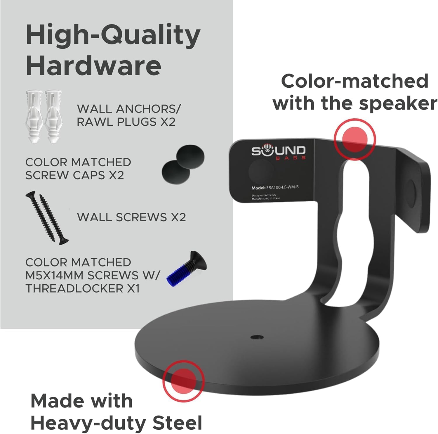 Sound Bass ERA100 Corner Wall Mount Bracket - Low Profile, Black, Single (1pc), Complete with All Mounting Hardware Compatible with Sonos ERA 100 Speaker - Image 5