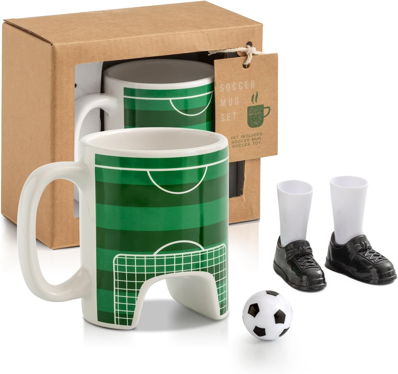 Soccer Mug Funny Coffee Cup Novelty Ceramic Mug With Cute Soccer Ball and Finger Shoes Football Players Gifts for Boys Football Lovers Coach Birthday Christmas Fathers Day