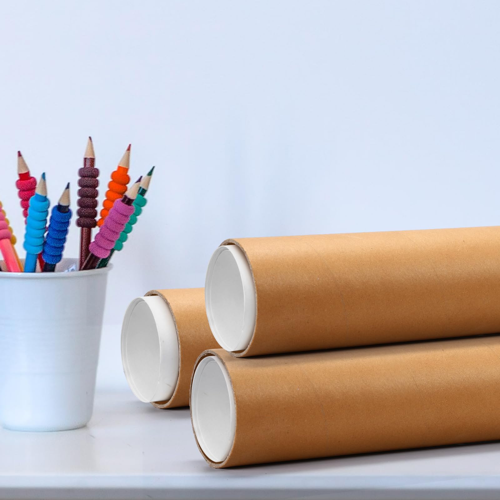 Dunzoom Paquete de 2 tubos de correo de 4 x 36 pulgadas, tubo de papel kraft de 0.12 pulgadas de grosor con tapas de plástico, tubos de envío para correo, almacenamiento de artículos enrollados,