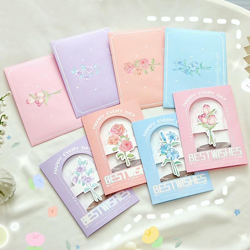 NALACAL 12Pcs Three fold Greeting Card with Flowers Printed on it- Beautiful Thank You Card with Envelope, Internal Blank For Birthday Parties, Weddings, Baby Showers, And All Other Occasions