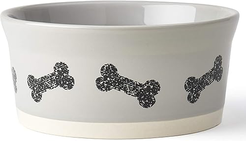PetRageous 17004 Classy Bones - Tazón de cerámica de dos tonos apto para lavavajillas, capacidad de 4.5 tazas, 7 pulgadas de diámetro, 3 pulgadas de