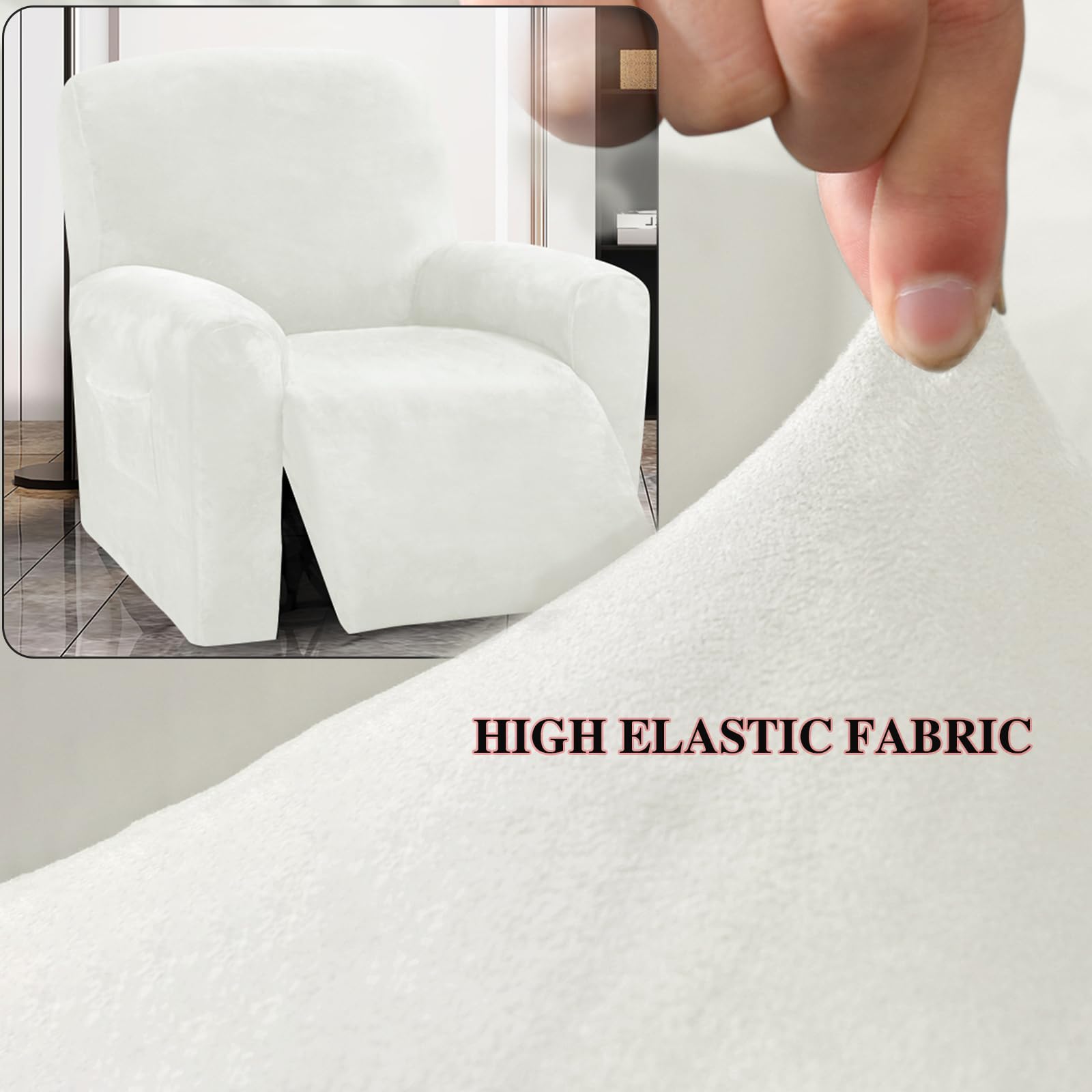 GEBIN 4-Pezzo Velluto Copripoltrona Relax Reclinabile, Fodera per Poltrona Elasticizzato 1 Posto con Tasche, Morbido Coprisedile Poltrona Lavabile Antiscivolo Copripoltrona (Marrone chiaro