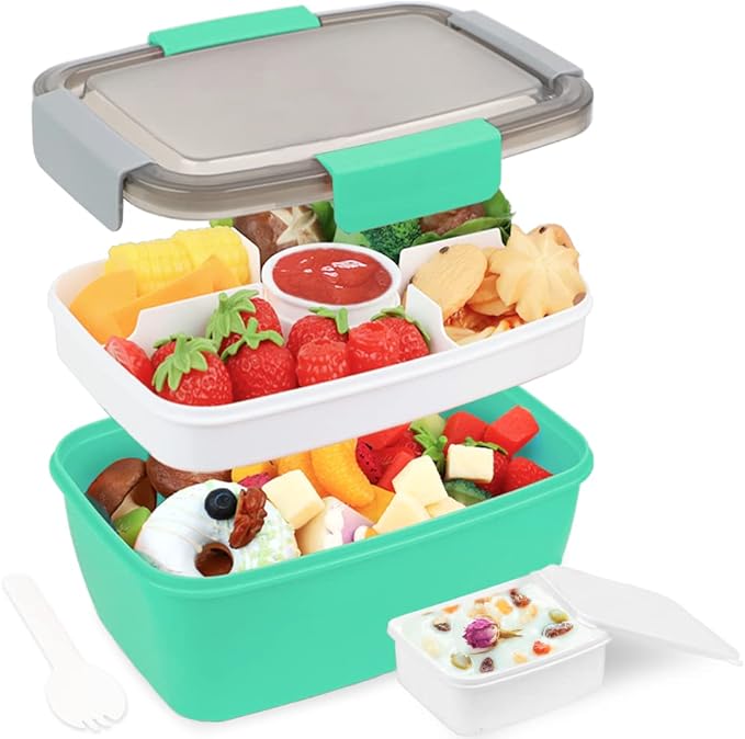 Bugucat Bento Box 2000ML, Lunchbox Salad Lunch Container to Go with 4