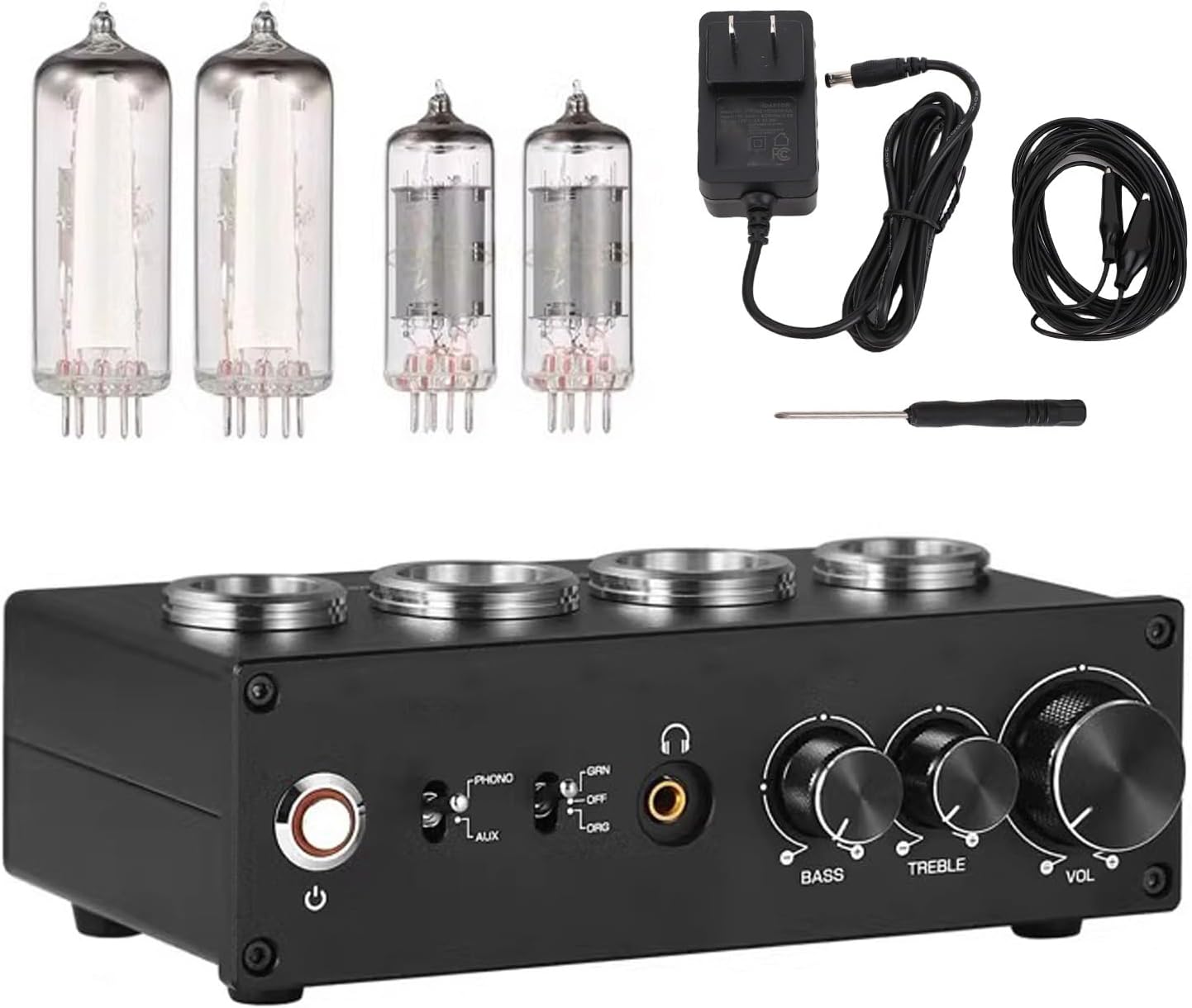 Phono Turntable Preamp, Mini Stereo Audio Hi Fi Preamplifier with 3.5mm Earphone Jack and Gain Gear for MM MC Turntable Phonograph and Record Player (US Plug 100‑240V)
