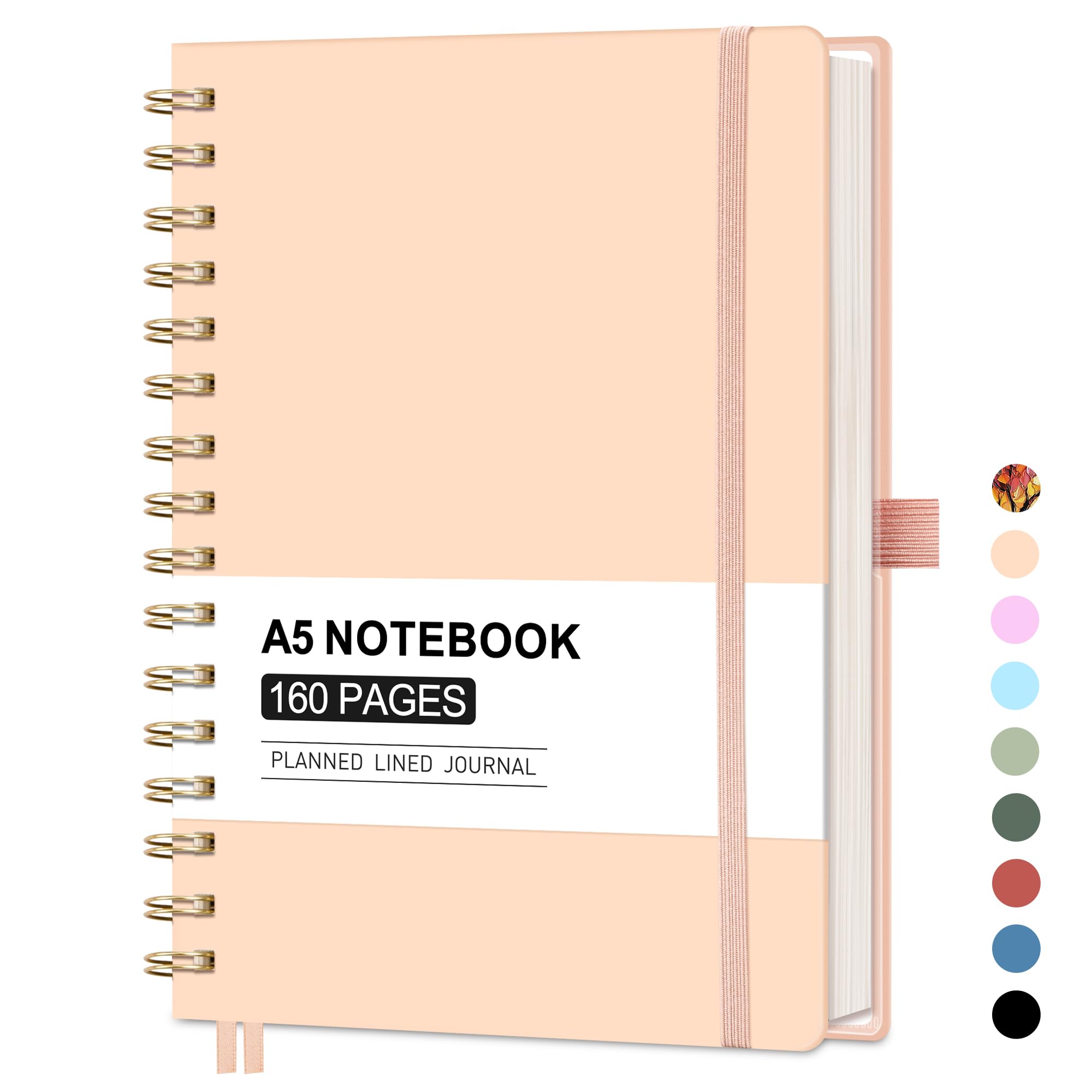 AUTEMPO A5 Notebook, Spiral Journal, 160 Lined Pages, A5 Medium Size (14.5 x 21cm), for Men & Women, Journaling, Writing, Work & Office, Hardcover, 100 GSM Thick Paper - Pink
