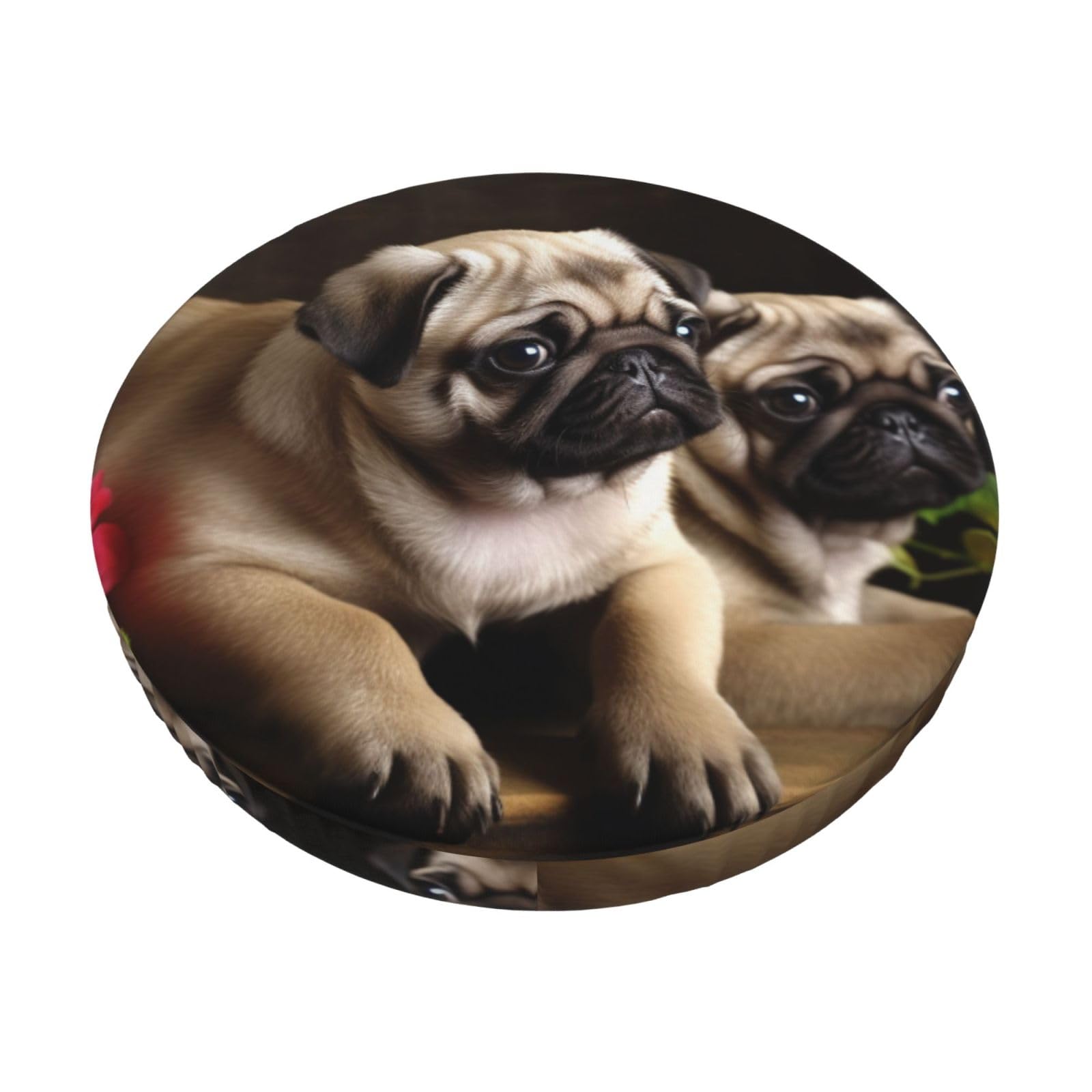 FodPand puppys Pug Stool Covers Round 12 inch, Stretch Round Bar Stool Seat Covers Washable Dustproof Stool Cushion Slipcover Soft Velvet Bar Chair Covers with Elastic Band