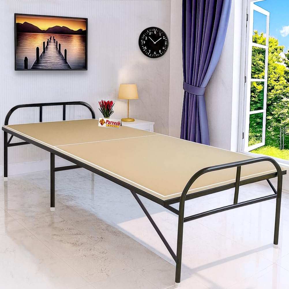 PS PARVESH SMART MDF Wood Luxury Folding Metal Bed Single Size for Home and Hostel Sleeping Guest Bed Easily Storable Size (3 ft x 6 ft)-image-40