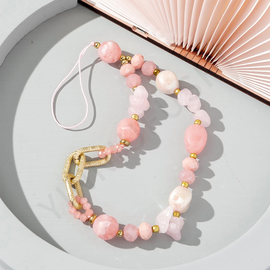 Chaîne Perle Pour Téléphone Portable - Dragonne Bracelet Rose Clair, Compatible Tous Smartphones - 9