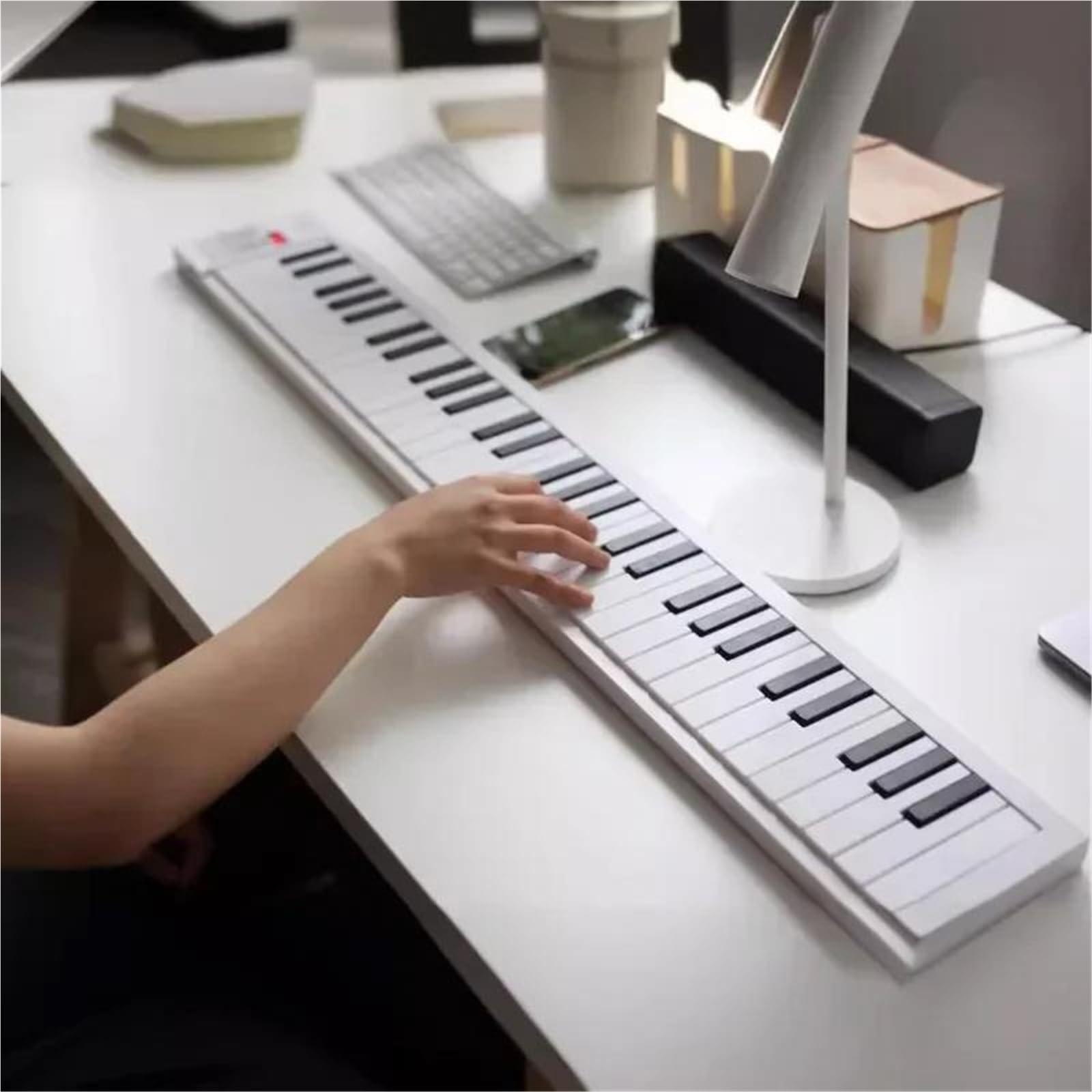 Pianino Elektroniczne Składane Pianino Elektryczne 61 Klawiszy Przenośny Syntezator Profesjonalna Klawiatura Do Występów(White)
