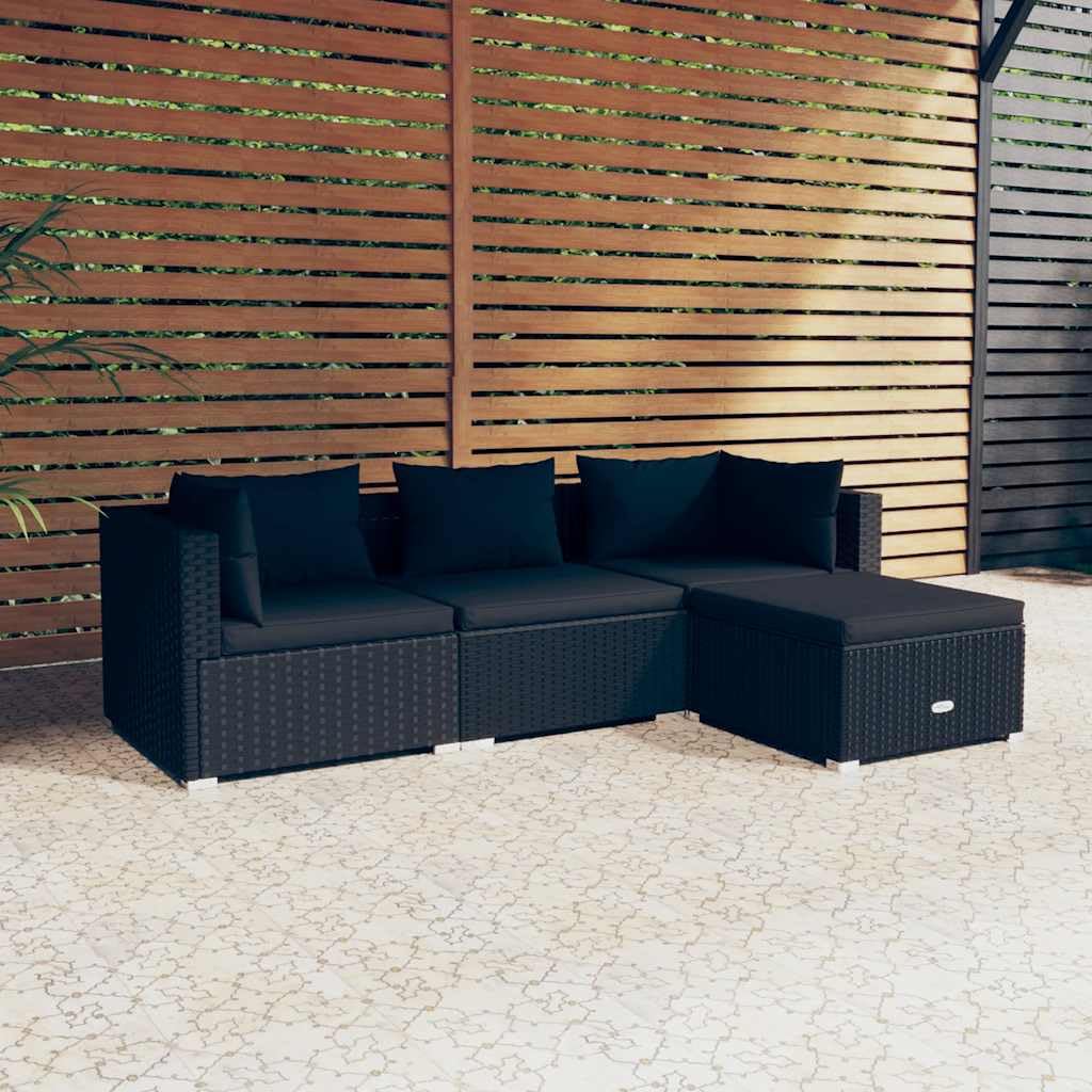 vidaXL 4-TLG. Garten-Lounge-Set mit Kissen Poly Rattan Schwarz