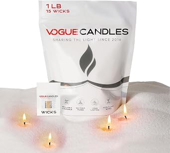 Vogue Candles White Pearled Candle Sand Wax - 16 oz Bag | Plant-Based & Reusable Sand Candle Kit - Includes 15 Cotton Wicks For Clean Burning And Easy DIY Home Lighting Projects