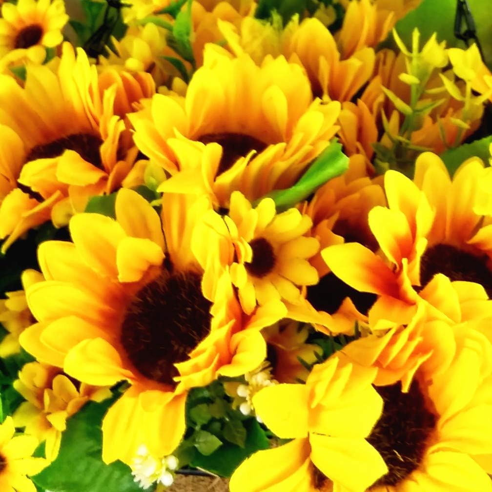 Silk Flower Hanging Basket Decorative Living Room Home Offcie Hanging Basket Artificial Sunflowers (Big Basket and Artificial Flowers)