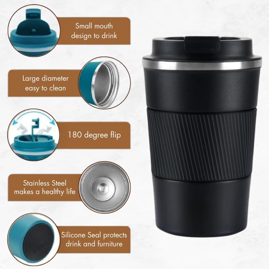 ONEKLIK Travel Mug, Insulated Coffee Cup with Leakproof Lid, Reusable Coffee Cup, 380 ml Green - Image 4