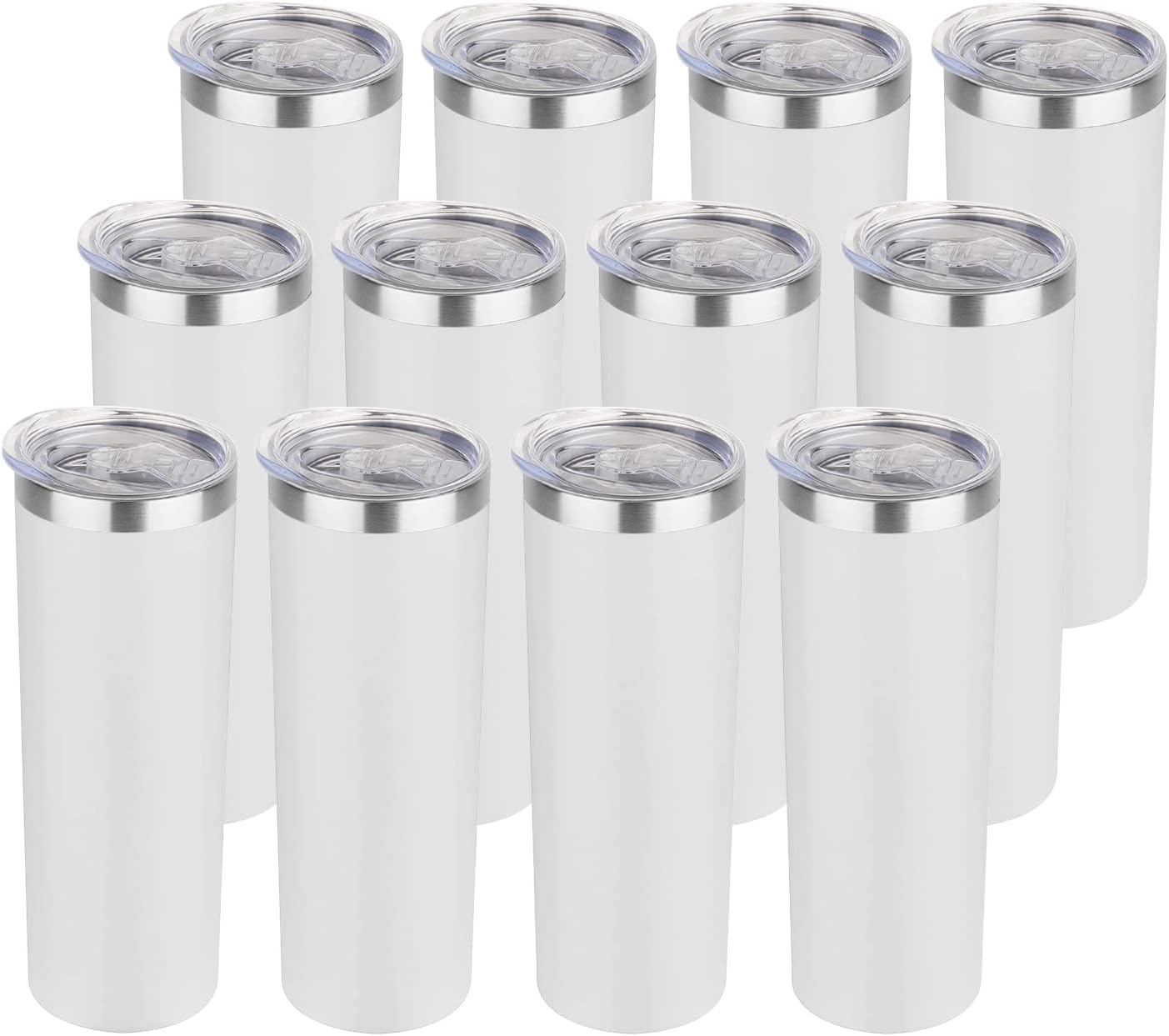 HASLE OUTFITTERS 20 oz Skinny Tumblers Bulk Set, Stainless Steel Insulated Slim Tumblers with Lids, Reusable Double Wall Travel Coffee Mugs, Durable Powder Coated Travel Water Cups(White, 12)