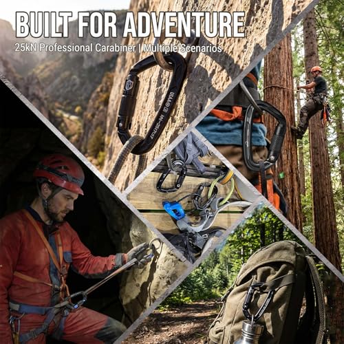 Image of BEIFENG 25KN Auto Locking Carabiner - UIAA Certified Heavy Duty Climbing Carabiners for Rock Climbing, Camping, Rappelling, Hunting, Rescue Equipment - Professional Carabiner Clips (Black)