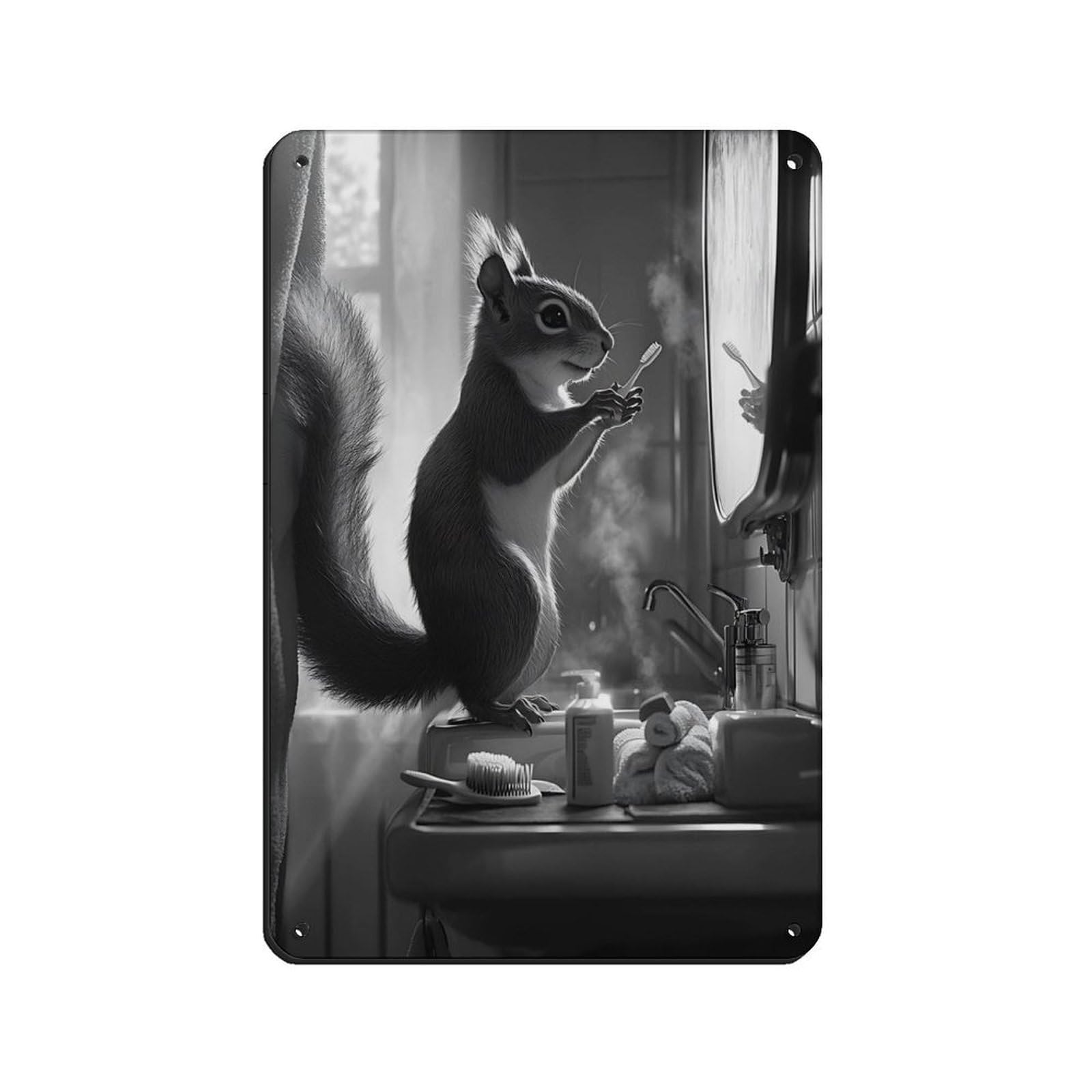 Adorable Squirrel Brushing Teeth Retro Poster Metal Tin Sign Chic Art Retro Iron Painting Bar People Cave Cafe Family Garage Poster Wall Decoration 8x12inch(20x30cm)