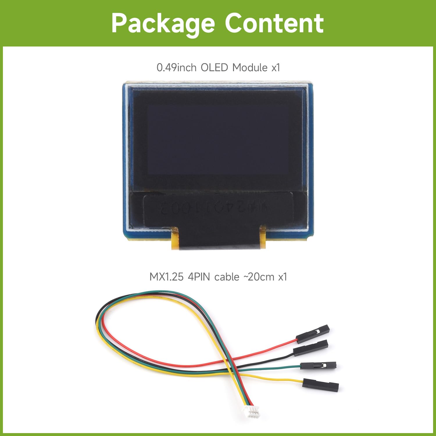 Waveshare 0.49inch OLED Display Module, 64×32 Resolution, I2C Communication, Black/White Display Color, for Raspberry Pi/STM32 and Other Controller Boards