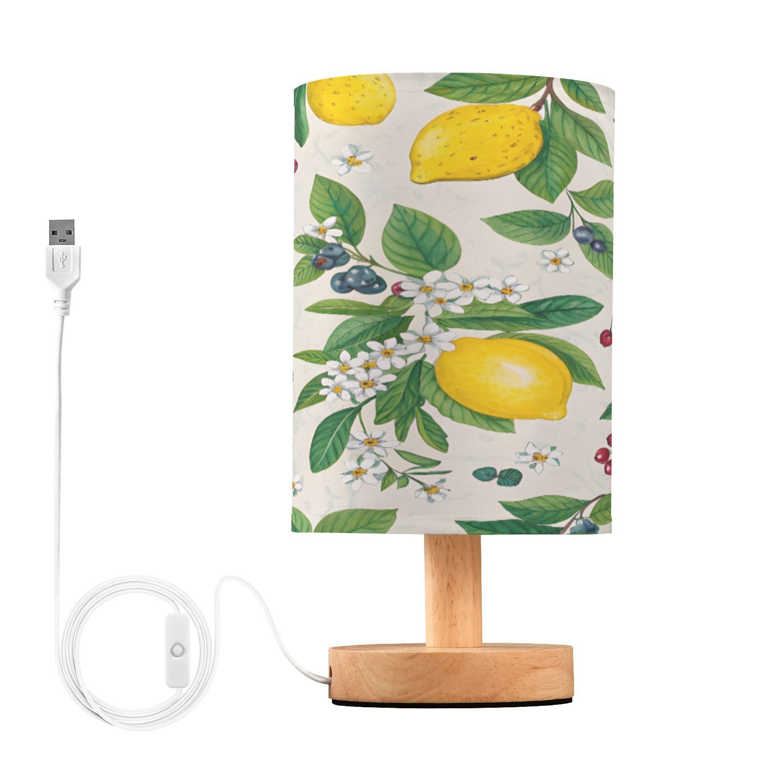 Ttgoth A Lemon Flowers Bedside Table Lamp For Bedroom Led Nightstand Lamp Desk Reading Light With Usb Ports Nd Fabric Shade For Living Room Dorm Home Office