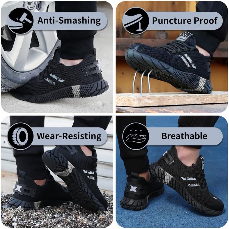 Miniatura 7 de KGJIANDA Zapatos de trabajo con punta de acero para hombres, zapatos de trabajo para mujeres, zapatos indestructibles de seguridad, zapatos de punta