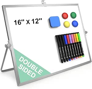 Dry Erase White Board with Stand, 16x12 Inches, Double-Sided Magnetic Whiteboard