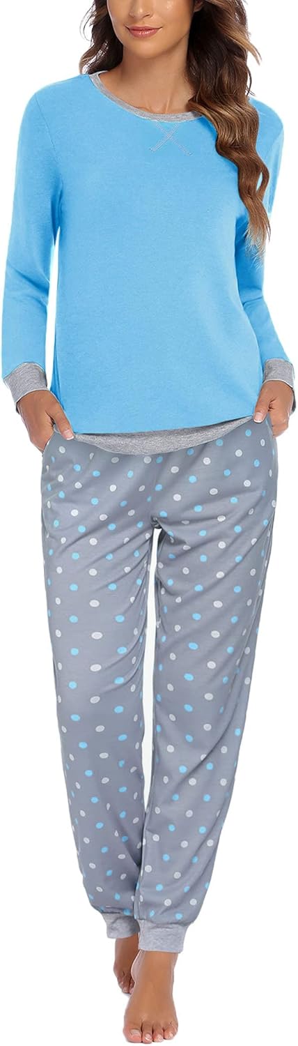 Ekouaer Pajamas For Women Comfy Long Sleeve Jogger Set Lounge Pjs Set With Pockets