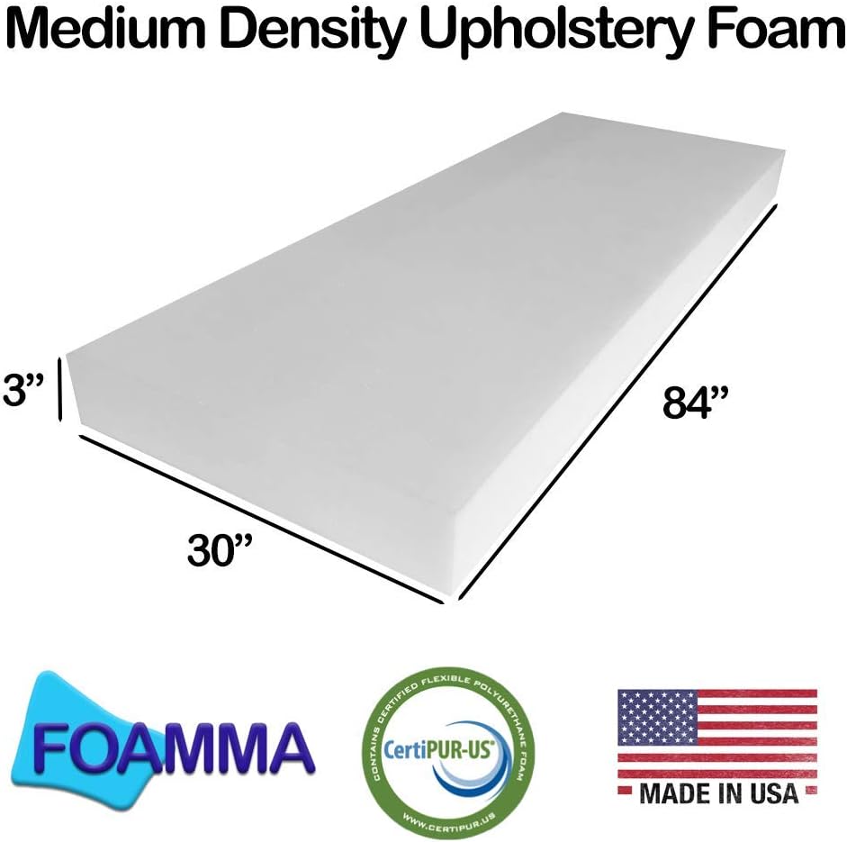 FOAMMA 3" x 30" x 84" Medium Density Upholstery Foam (Chair Cushion Square Foam for Dinning Chairs, Wheelchair Seat Cushion Replacement)