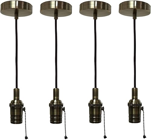 Miniatura 16 de Royal Designs, Inc. Iluminación colgante colgante, enchufe de luz colgante sin llave en forma de cilindro y toldo, cobre antiguo con cable de tela