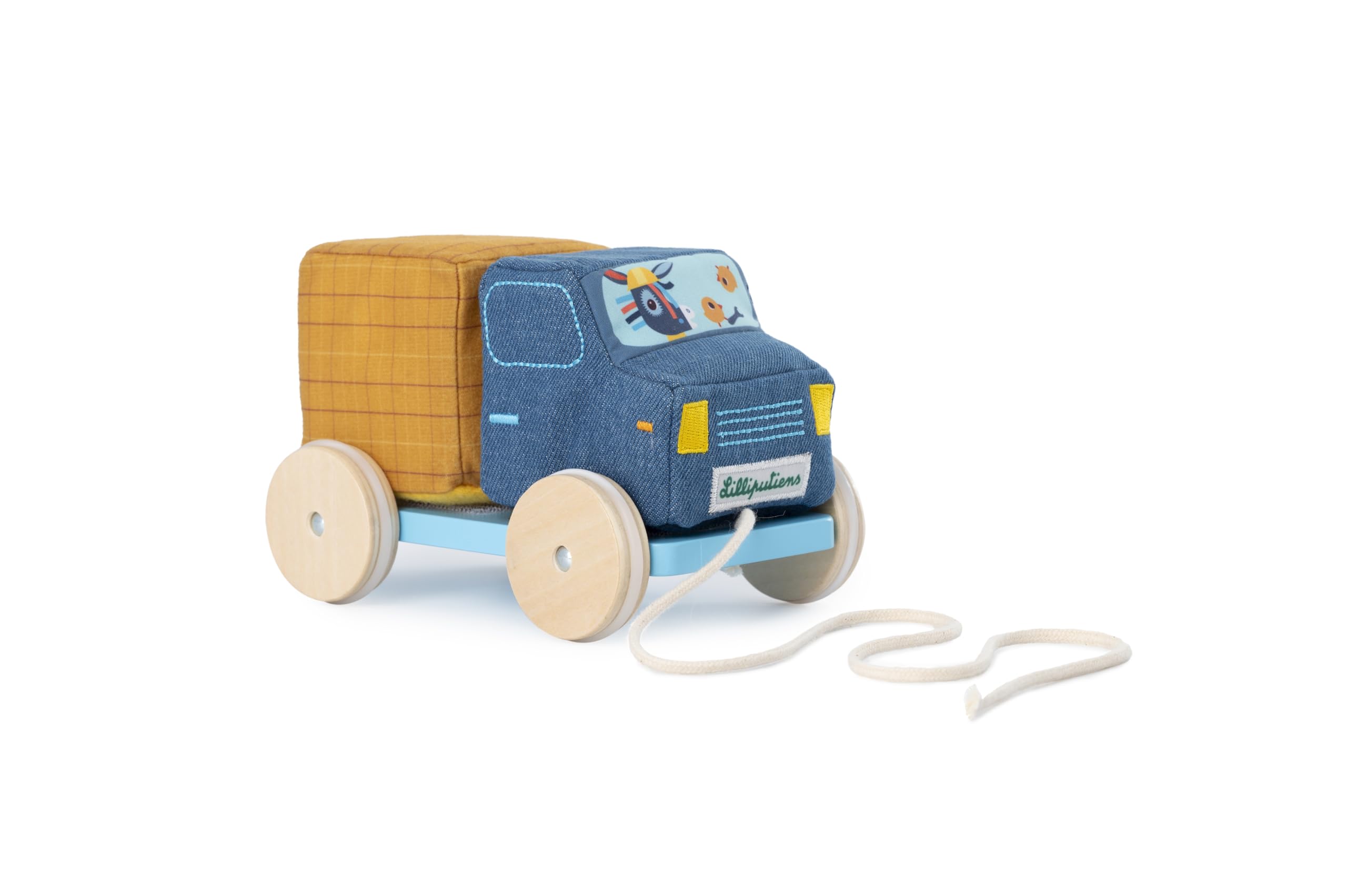 LILLIPUTIENS - Camion toupie à Tirer - Jouet d’éveil avec Sons et Actions - Tourne la toupie, Fais Rouler Le Camion et Amuse-toi avec Stella et Lapin - Stimule la motricité - Dès 18 Mois - 83514