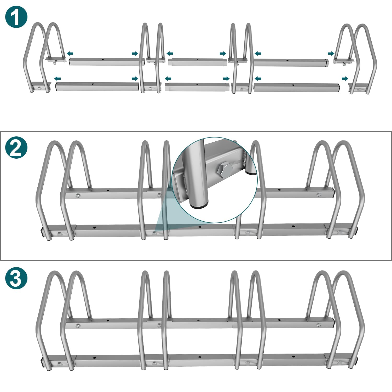 Sonnewelt Portabici per 5 biciclette, 35 – 55 mm, supporto per bicicletta, montaggio semplice, in acciaio zincato, 130 x 32 x 26 cm (argento)