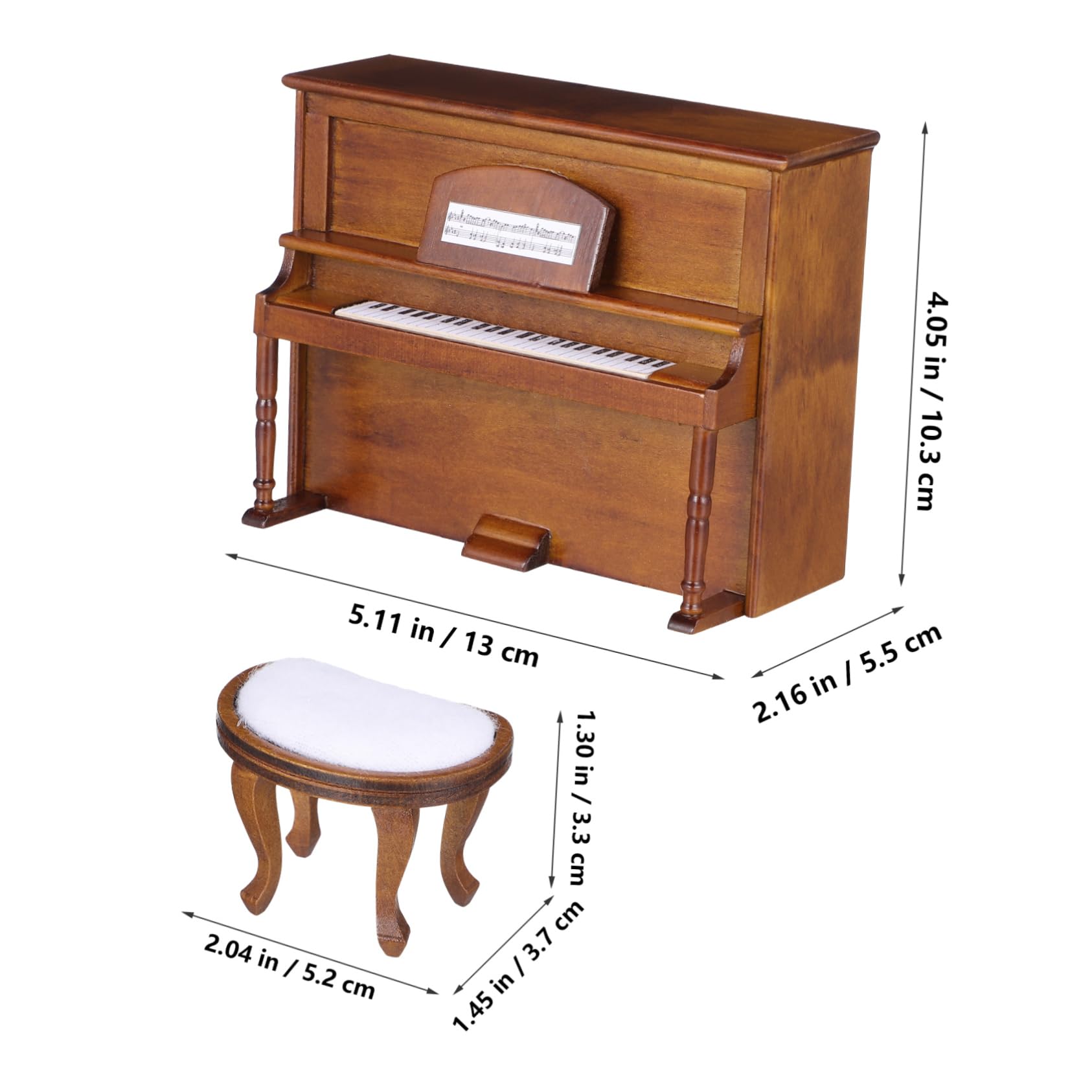 Vaguelly Miniature Dollhouse Piano and Stool Set 5.12X4.06X2.17 Inch Mini Furniture for Doll House Decor Creative Micro Landscape Accessories - Image 2