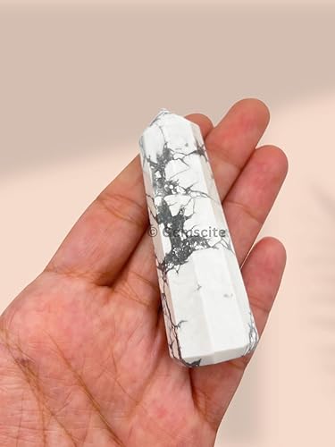 Miniatura 8 de WholesaleGemShop HOWLITE - Torre de Obelisco de 3 pulgadas faceta gigante cristal de roca de aura natural pulida varita de tierra