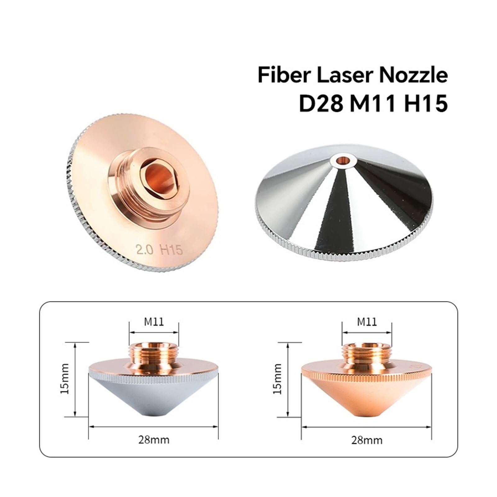 dysza do cięcia laserowego, Dysze laserowe światłowodowe 1,2 .5 .0 3. Pojedyncze podwójne do dysz laserowych maszyn tnących(Typea 28mm Chrome-1pcs,4.0mm)