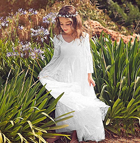Fancy Long Sleeves Girls First Communion Dresses 1-12 Year Old White4