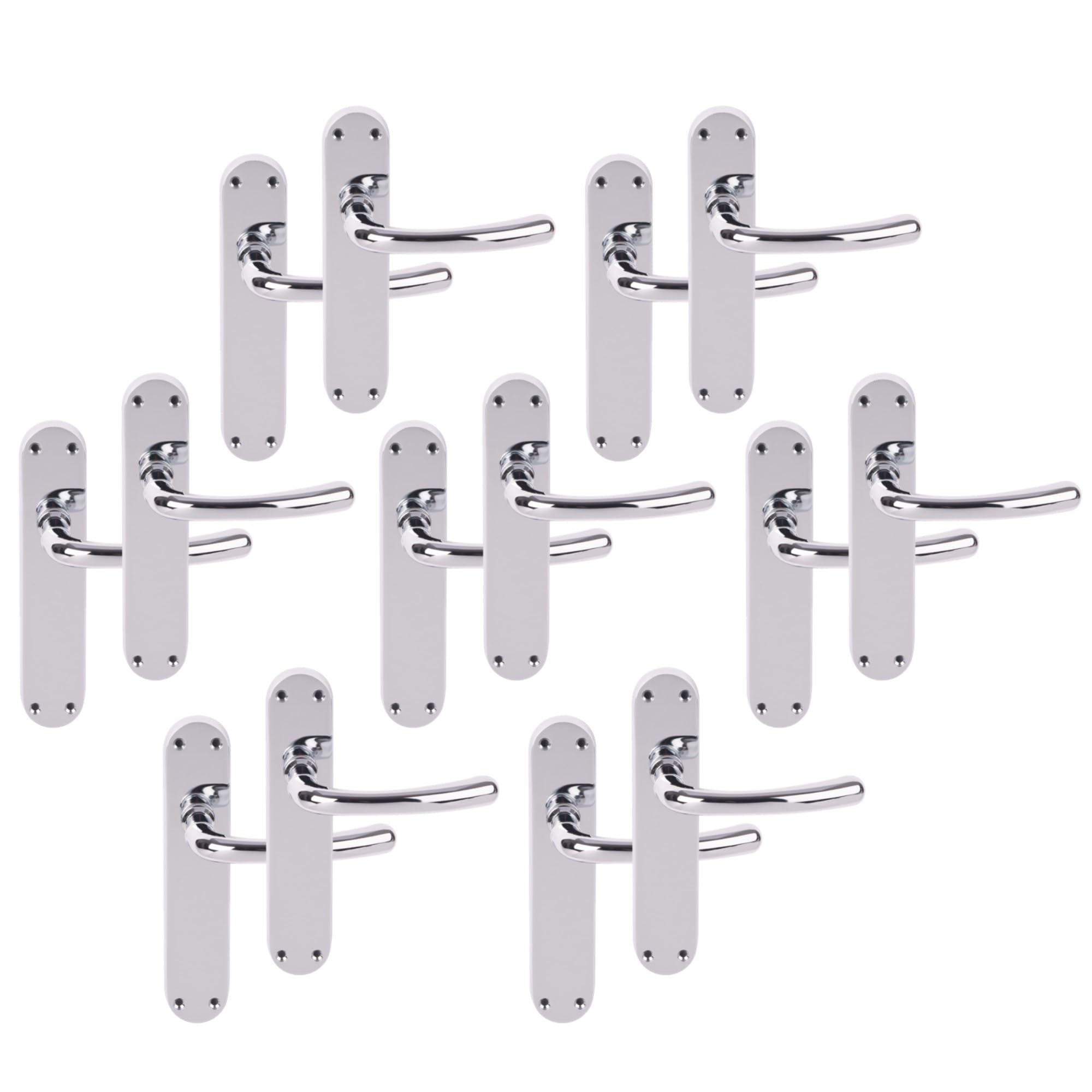 Hunta HANDLEZONE® 7 Pairs Avis Polished Chrome Lever Latch Door Handle Set on Long Backplate, for Internal Doors — image 1