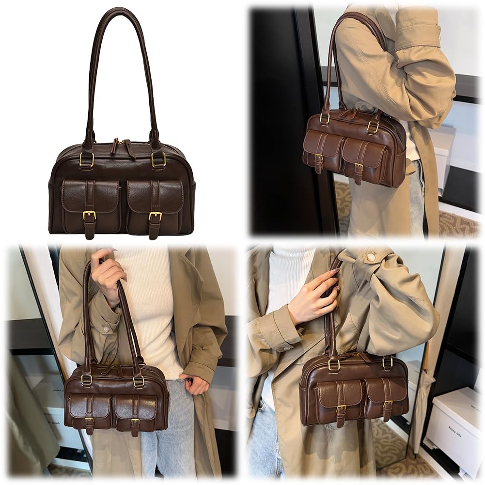 Sac à bandoulière en cuir synthétique pour femme, double poche, fourre-tout Boston
