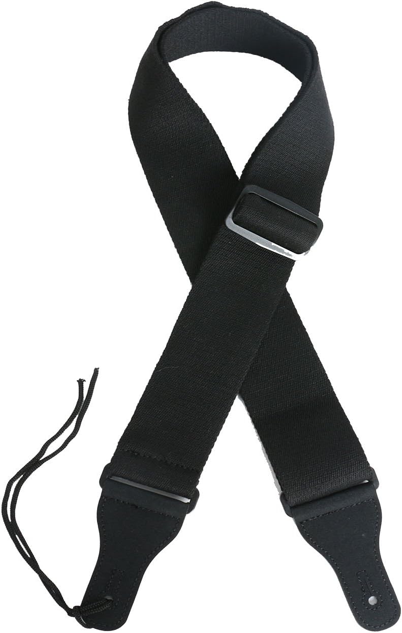 ZKHOECR 2" Rock Bass Electric Acoustic Guitar Strap Belt Classic Design Basic Soft Thick Cotton Adjustable Length Guitar Straps with Nubuck Leather Ends for Men Women Black