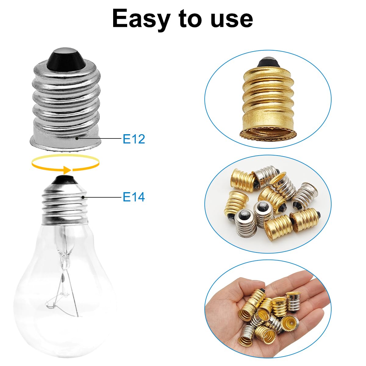 XYQMLY 10 Pack E14 to E12 Adapter Converter, E14 to E12 Lamp Base Adapter, Light Converter Socket Bulb Adapter - Image 3