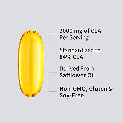 Miniatura 5 de CLA 3000mg cápsulas blandas  Ácido linoleico conjugado con aceite de cártamo  Suplemento CLA para el control de peso  Sin gluten  90 cápsulas blandas