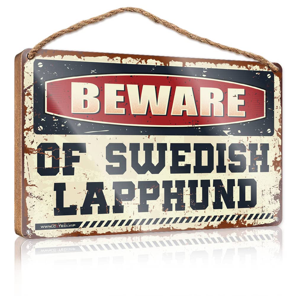 Hanging Wall Signs Beware Of Swedish Lapphund Wooden Sign Family Wall Decor Holiday Porch Sign(23X35CM)