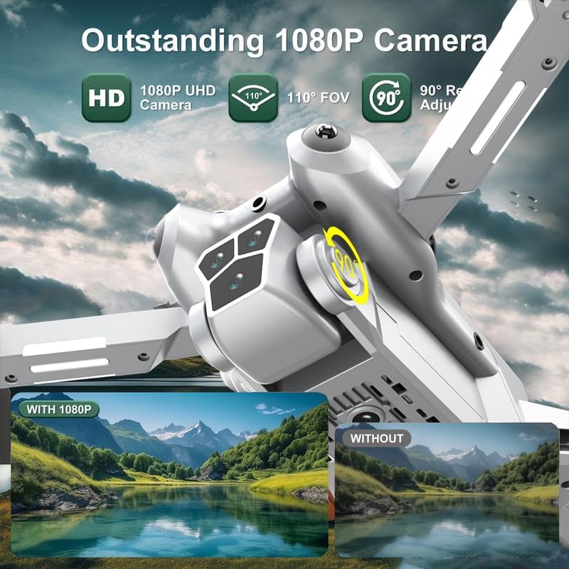 Drone with Camera - Foldable Drone for Kids Adults with 1080P FPV Camera, Upgrade Altitude Hold, Gestures Selfie, Waypoint Fly, Headless Mode, Speed Adjustment，3D Flip, One Key Start, 360° Obstacle Avoidance, Circle Fly, 2 Batteries